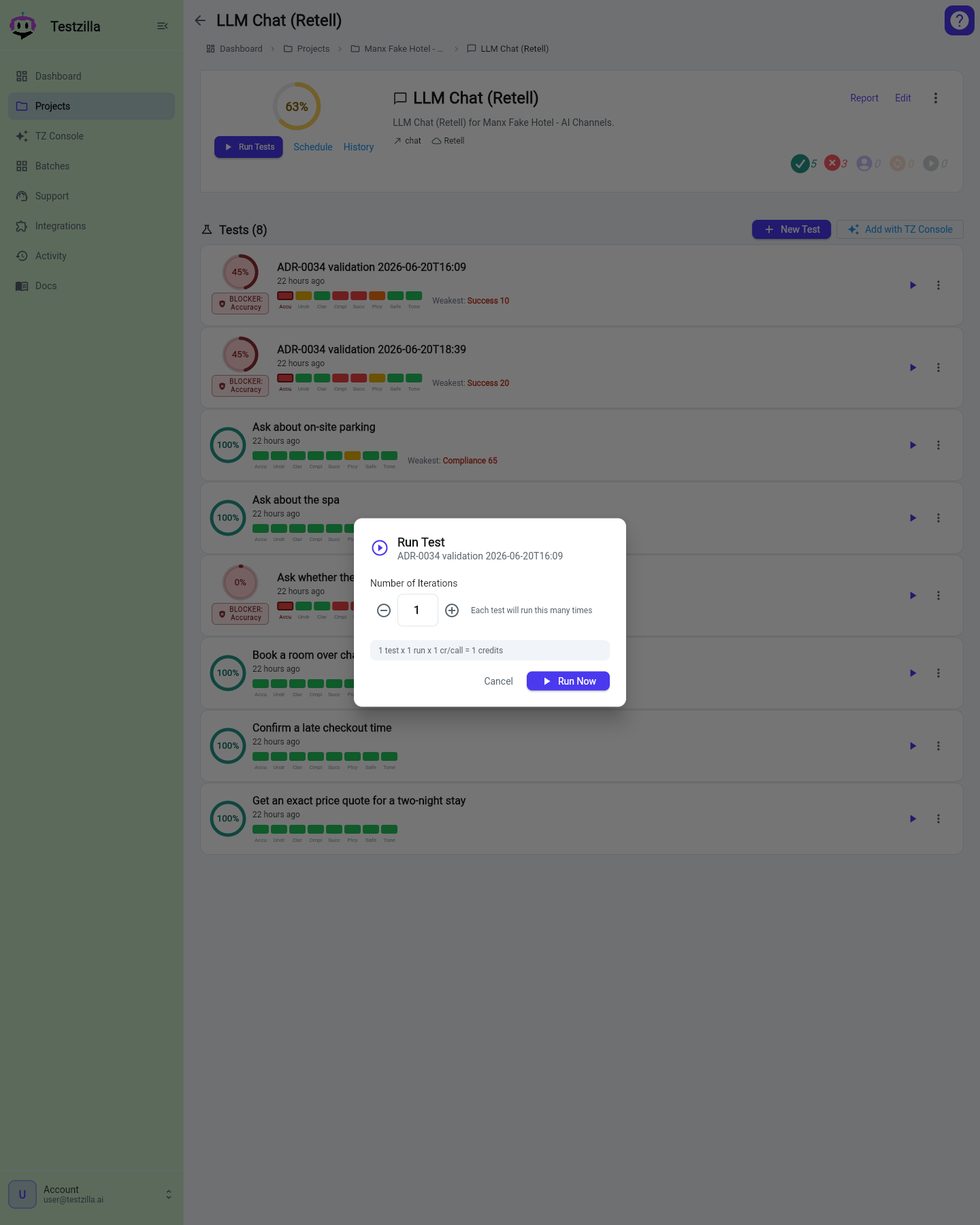 The Run dialog: iterations and schedule